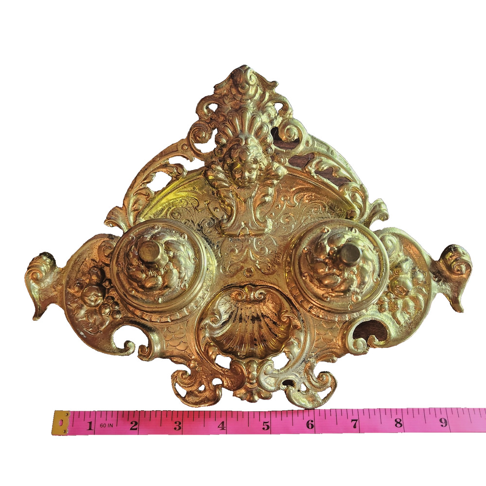 Maitland Smith Inkwell Victorian Style Double Cherub Gold Gilde Bronze Brass VTG